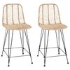 vidaXL Sedia da Bar 2 pz Naturale 44,5 x 54,5 x 97,5 cm Rattan e Ferro