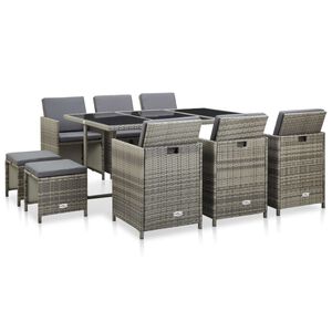 vidaXL Set da Pranzo da Giardino 11 pz con Cuscini Polyrattan Grigio