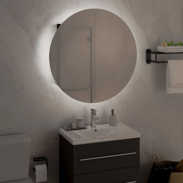 vidaXL Armadio da Bagno con Specchio Rotondo e LED Nero 47x47x17,5 cm