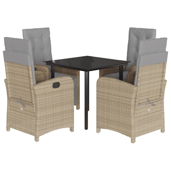 vidaXL Set Pranzo da Giardino 5 pz con Cuscini Beige Misto Polyrattan