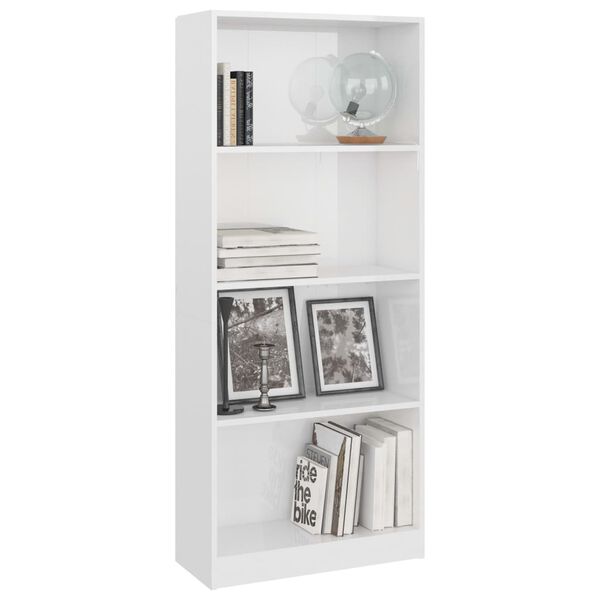 vidaXL Libreria 4 Ripiani Bianco Lucido 60x24x142 cm Legno Multistrato