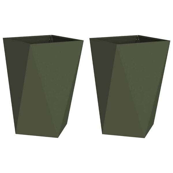 vidaXL Fioriera 2 pcs Verde oliva 50 x 50 x 75 cm Acciaio