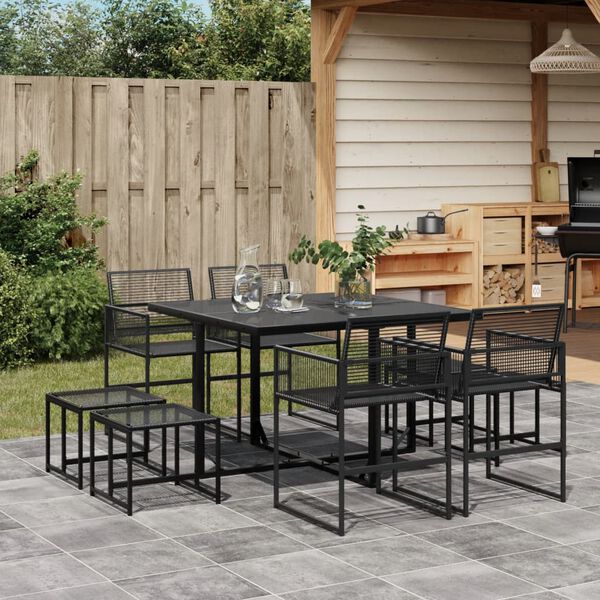 vidaXL Set da Pranzo da Giardino 9 pz Nero in Polyrattan