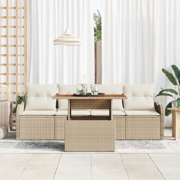 vidaXL Set Divano da Giardino con archiviazione 5 pcs Beige polyrattan