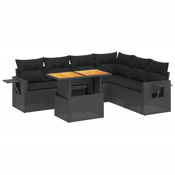 vidaXL Set Divani da Giardino con Cuscini 7pz Nero Polyrattan