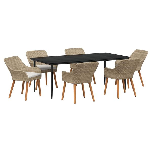 vidaXL Set da Pranzo per Giardino con cuscino 7 pcs Beige polyrattan