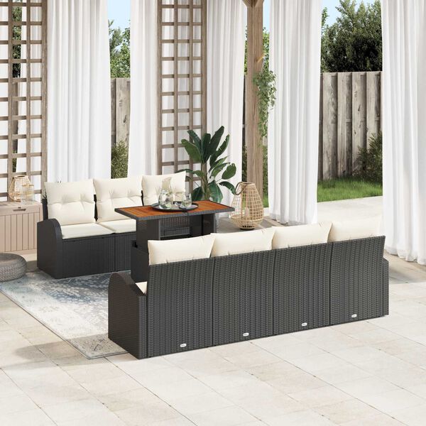vidaXL Set Divano da Giardino con archiviazione 8 pcs Nero Poly Rattan