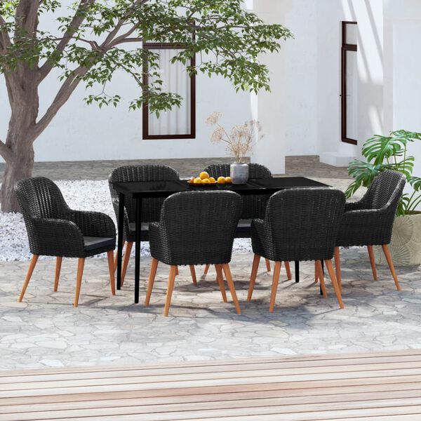 vidaXL Set da Pranzo da Giardino 7 pz con Cuscini Nero