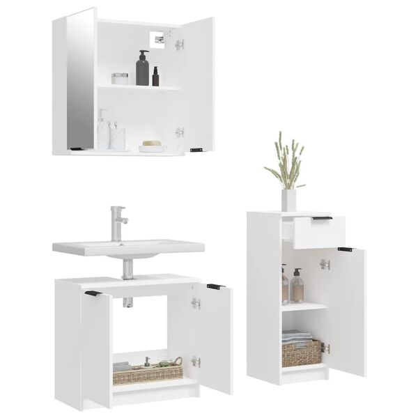 vidaXL Set di Mobili da Bagno 3 pz Bianco in Legno Multistrato