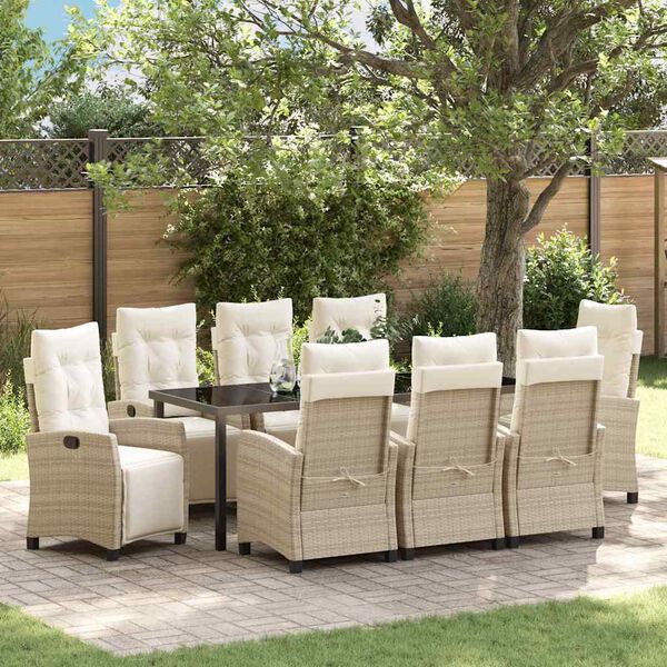 vidaXL Set da Pranzo per Giardino con cuscino 9 pcs Beige polyrattan