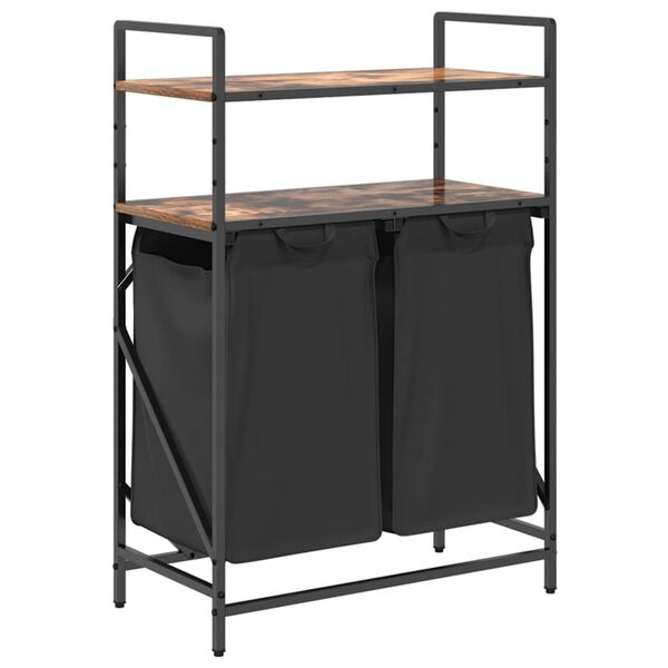 vidaXL Cesto della Biancheria 2 Scomparti con Ripiani Rovere Fumo