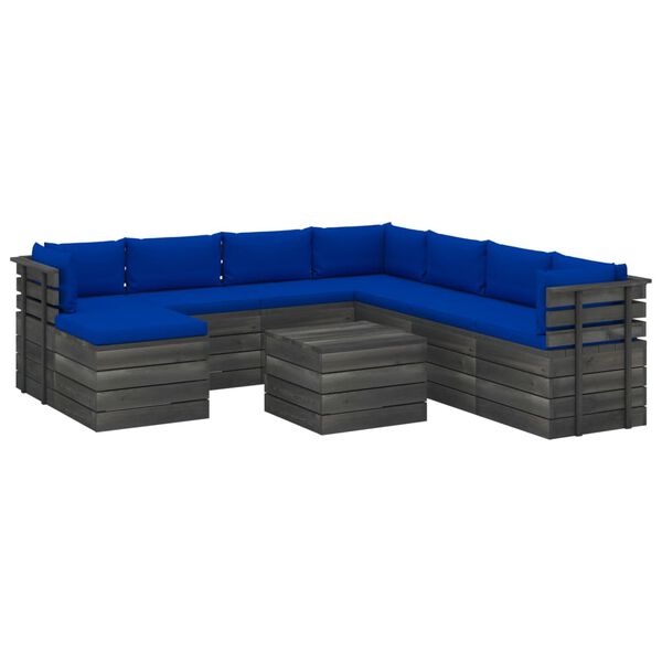 vidaXL Set Divani da Giardino su Pallet 9 pz con Cuscini Massello Pino