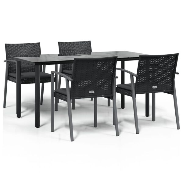 vidaXL Set Pranzo da Giardino 5pz con Cuscini in Polyrattan e Acciaio