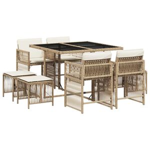 vidaXL Set da Pranzo da Giardino 9 pz con Cuscini Beige in Polyrattan