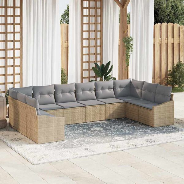 vidaXL Set Divano da Giardino 10 pcs Beige e Grigio Chiaro polyrattan