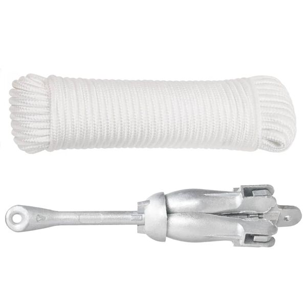 vidaXL Ancora Pieghevole con Corda Argento 8 kg Ghisa Zincata a Caldo