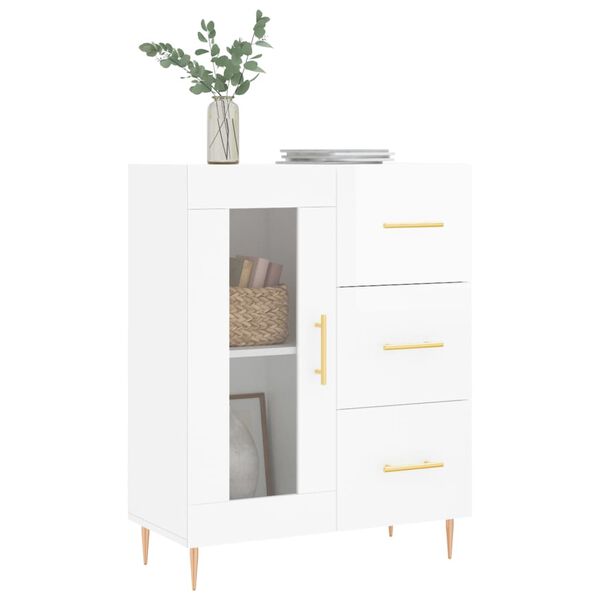 vidaXL Credenza 69,5x34x90 cm in Legno Multistrato Bianco Lucido