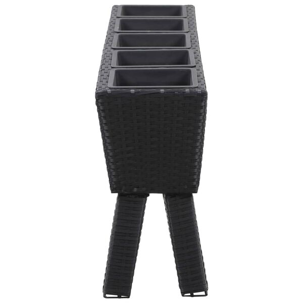 vidaXL Letto Rialzato con Gambe e 5 Vasi 118x25x50 cm Polyrattan Nero