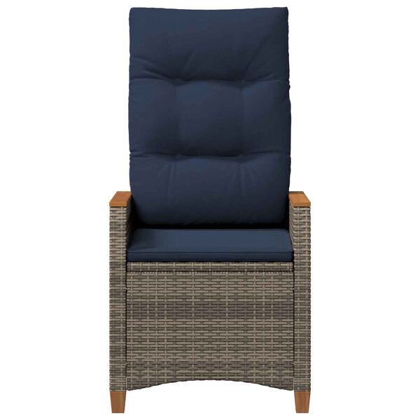 vidaXL Sedia da giardino reclinabile Grigio e Blu Navy polyrattan