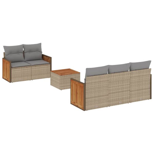 vidaXL Set Divano da Giardino 6 pz con Cuscini Beige in Polyrattan