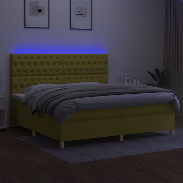 vidaXL Letto a Molle Materasso e LED Verde 200x200cm in Tessuto