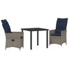vidaXL Set da Pranzo per Giardino 3 pcs Grigio polyrattan
