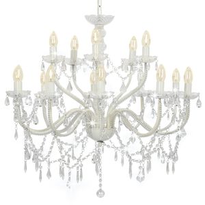 vidaXL Candelabro a 2 Livelli Bianco 15 Lampadine E14