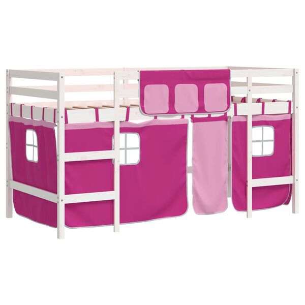 vidaXL Letto a Soppalco con Tende Bambini Rosa 90x190 cm Massello Pino