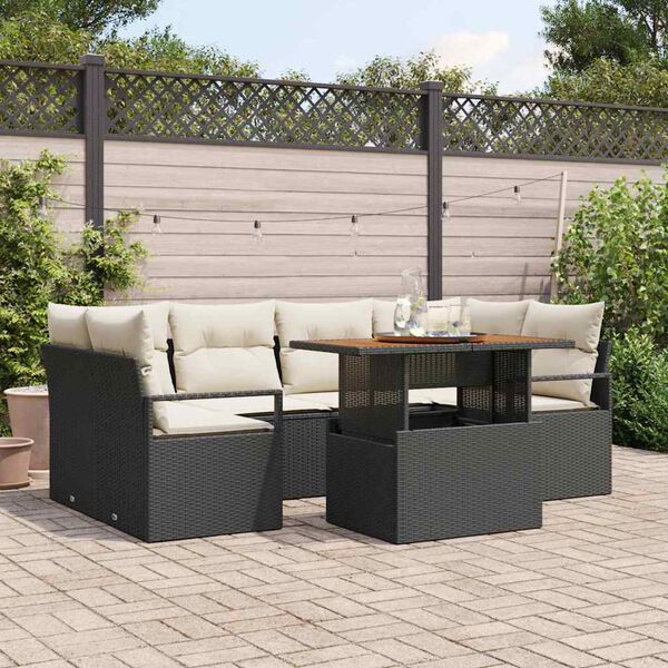 vidaXL Set Divano da Giardino con archiviazione 7 pcs Nero Poly Rattan