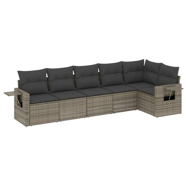 vidaXL Set Divano da Giardino 6 pz con Cuscini Grigio in Polyrattan