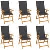 vidaXL Set di 6 sedie pieghevoli con cuscini color antracite in legno massello di teak.