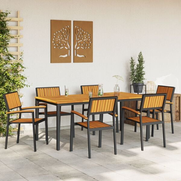 vidaXL Set da Pranzo per Giardino 7 pcs Nero Legno di Acacia Massello