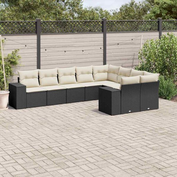 vidaXL Set Divani da Giardino 9 pz con Cuscini Nero in Polyrattan