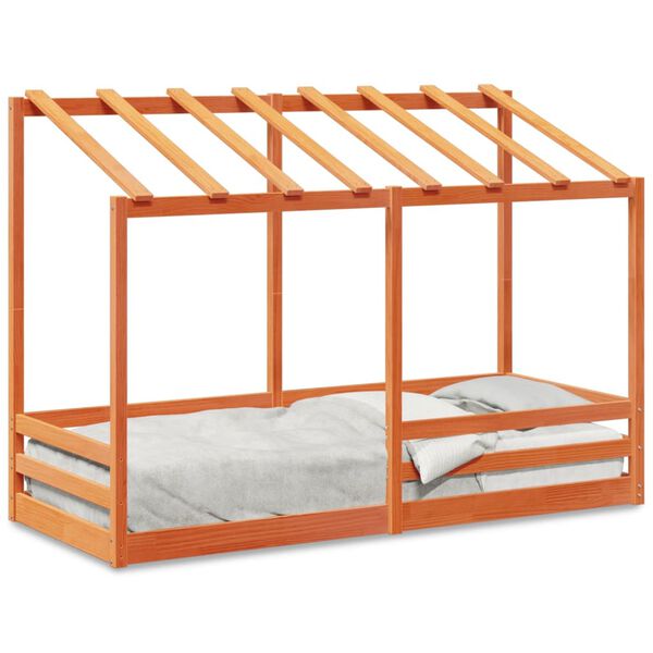 vidaXL Letto Bambini con Tetto Marrone Cera 90x190 cm Massello Pino
