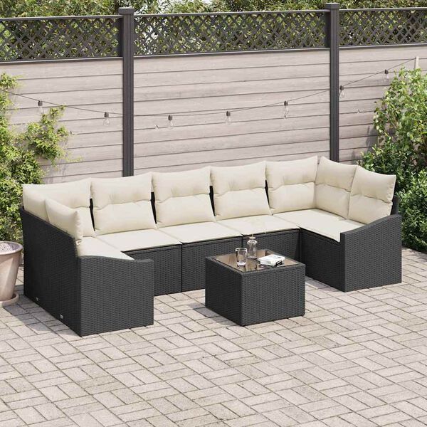 vidaXL Set di divani con cuscino 8 pcs Nero e Crema polyrattan