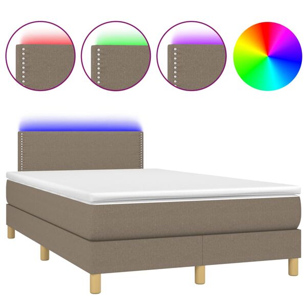 vidaXL Letto a Molle con Materasso e LED Tortora 120x200cm in Tessuto