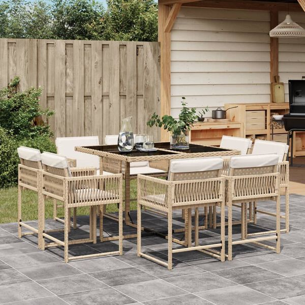 vidaXL Set da Pranzo da Giardino 9 pz con Cuscini Beige in Polyrattan