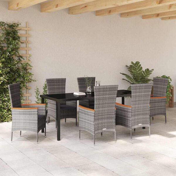 vidaXL Set da Pranzo per Giardino con cuscino 7 pcs Grigio