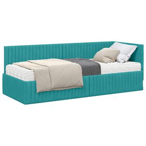 vidaXL Struttura Letto Angolare con Materasso 2 pz Turchese Velluto