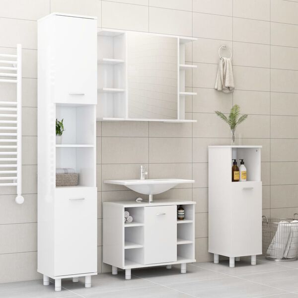 vidaXL Set Mobili da Bagno 3 pz Bianco Lucido in Truciolato