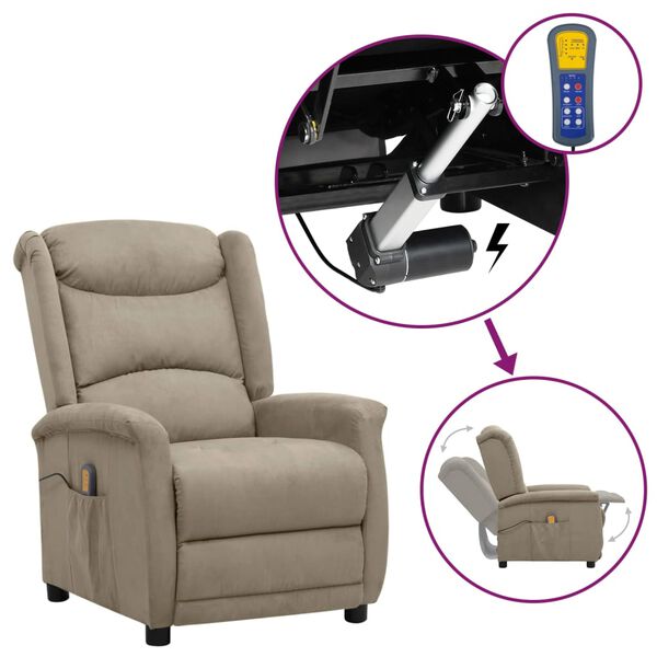 vidaXL Poltrona Alzapersona Massaggio Grigio Chiaro Tessuto Microfibra