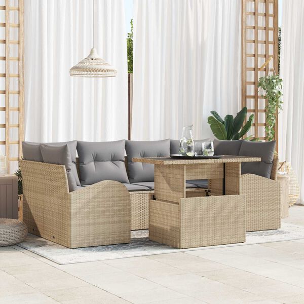vidaXL Set Divano da Giardino 7 pcs Beige Rattan in Polipropilene