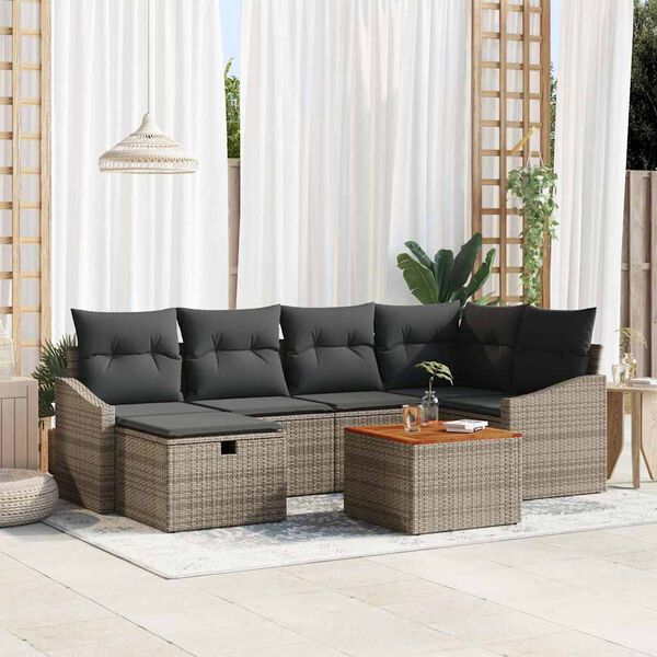 vidaXL Set Divano da Giardino con cuscino 7 pcs Grigio Poly Rattan