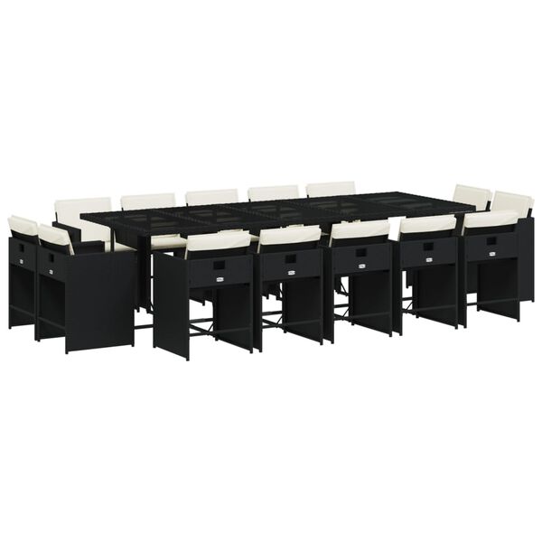 vidaXL Set da Pranzo da Giardino 15 pz con Cuscini Nero in Polyrattan