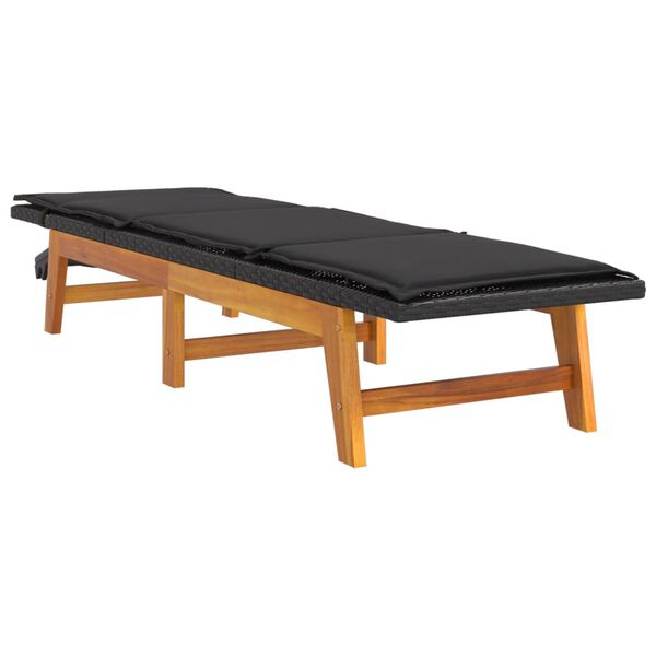 vidaXL Sdraio con Cuscino Nero Marrone Polyrattan e Massello di Acacia