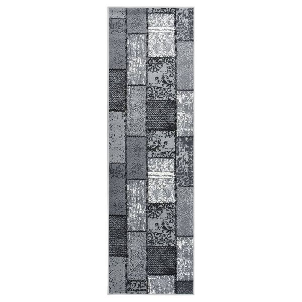 vidaXL Tappeto Lungo in BCF Grigio con Motivo a Blocchi 100x450 cm
