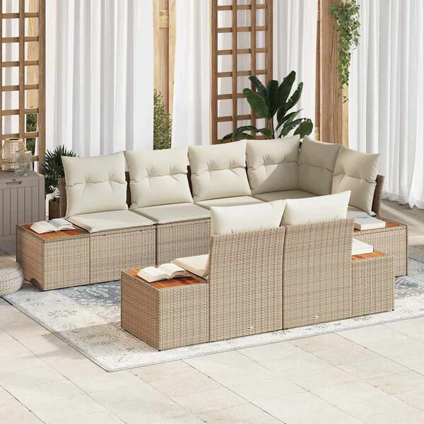 vidaXL Set Divano da Giardino 7 pcs beige e panna Poly Rattan