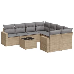 vidaXL Set Divano da Giardino 9 pz con Cuscini Beige in Polyrattan