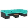 vidaXL Set Divani da Giardino 11 pz con Cuscini in Polyrattan Nero