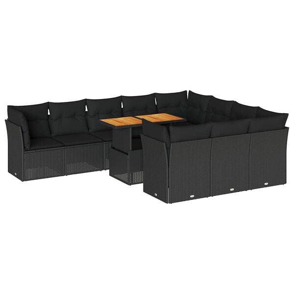 vidaXL Set Divani da Giardino 11 pz con Cuscini in Polyrattan Nero
